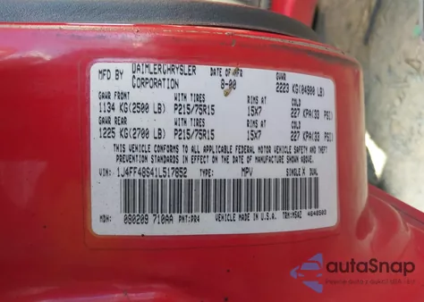 2001 Jeep Cherokee Sport from USA, damaged, VIN 1J4FF48S41L517852